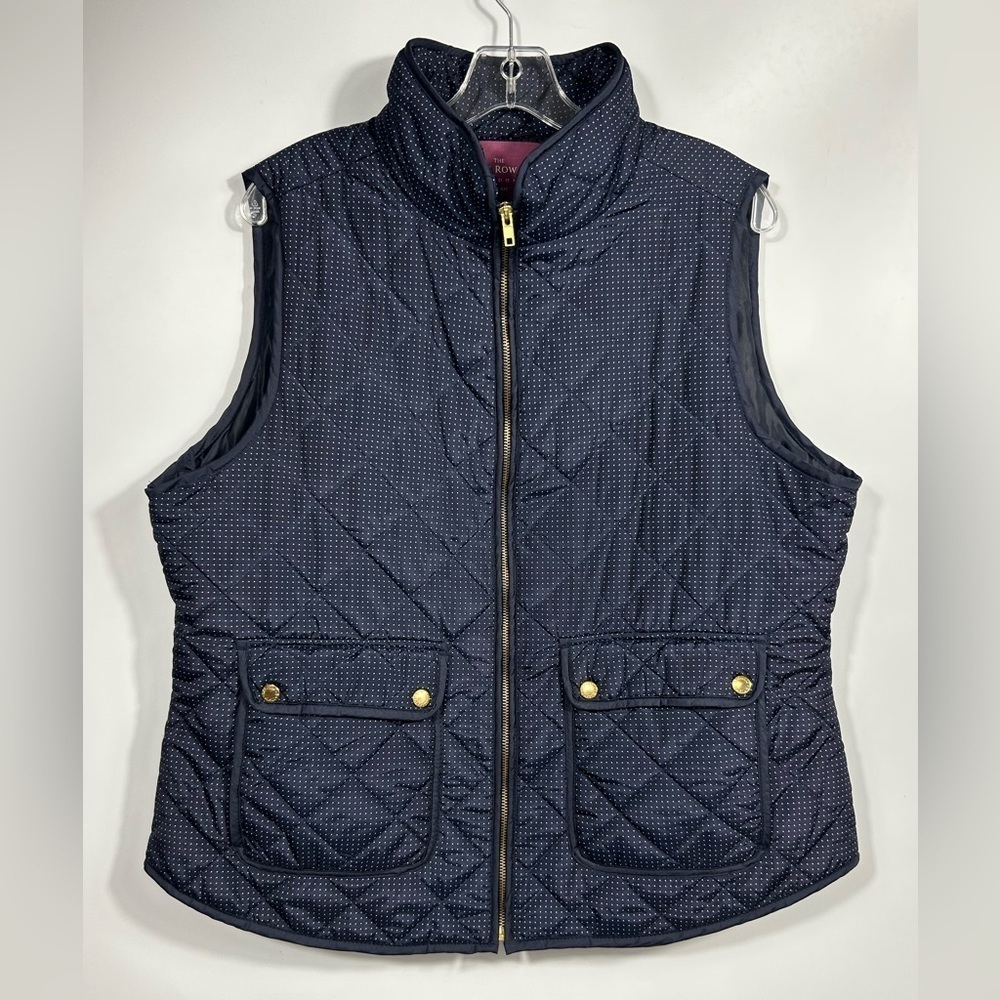 The Savile Row Co.London Woman Quilted Puffer Fitted Vest Navy Polka Dot Size 1X
